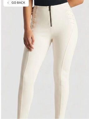 Freddy Cream High-Waist Lace-Up Skinny Ponte Pants with Front Zip
